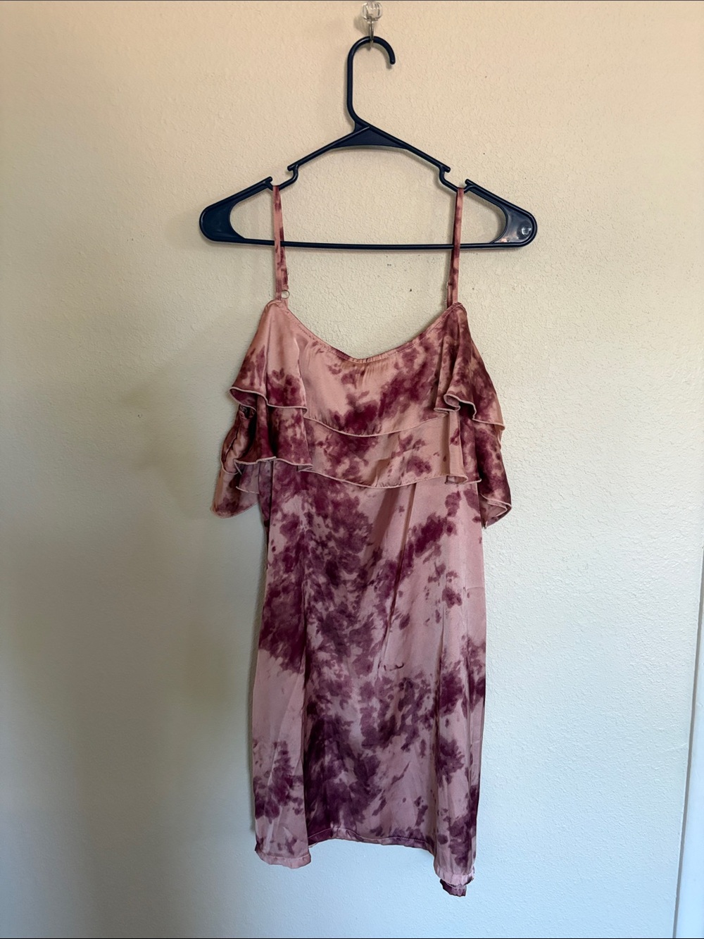 Mimi Chica Mauve-Pink Tie-Dye Ruffle Slip Dress